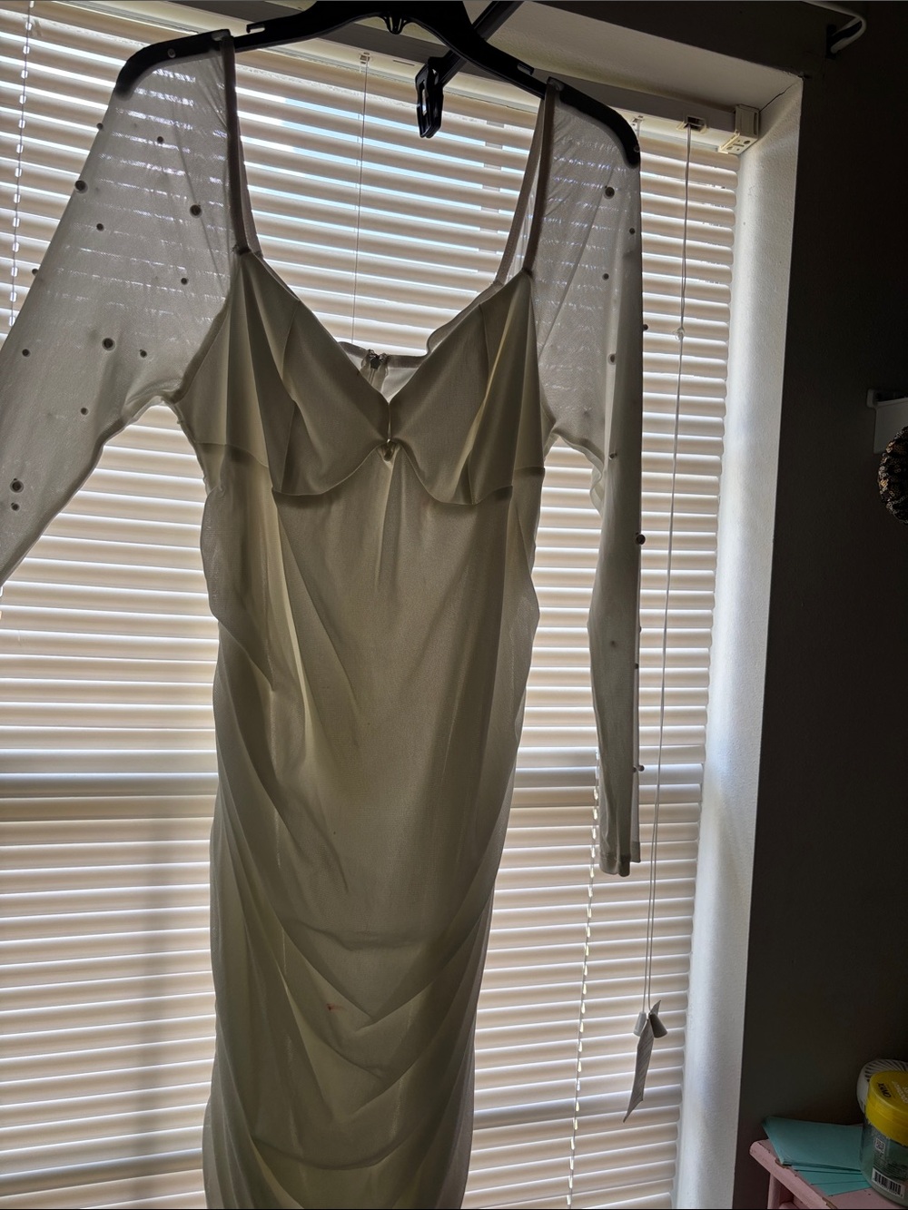 Ivory Sheer-Sleeve Midi Dress